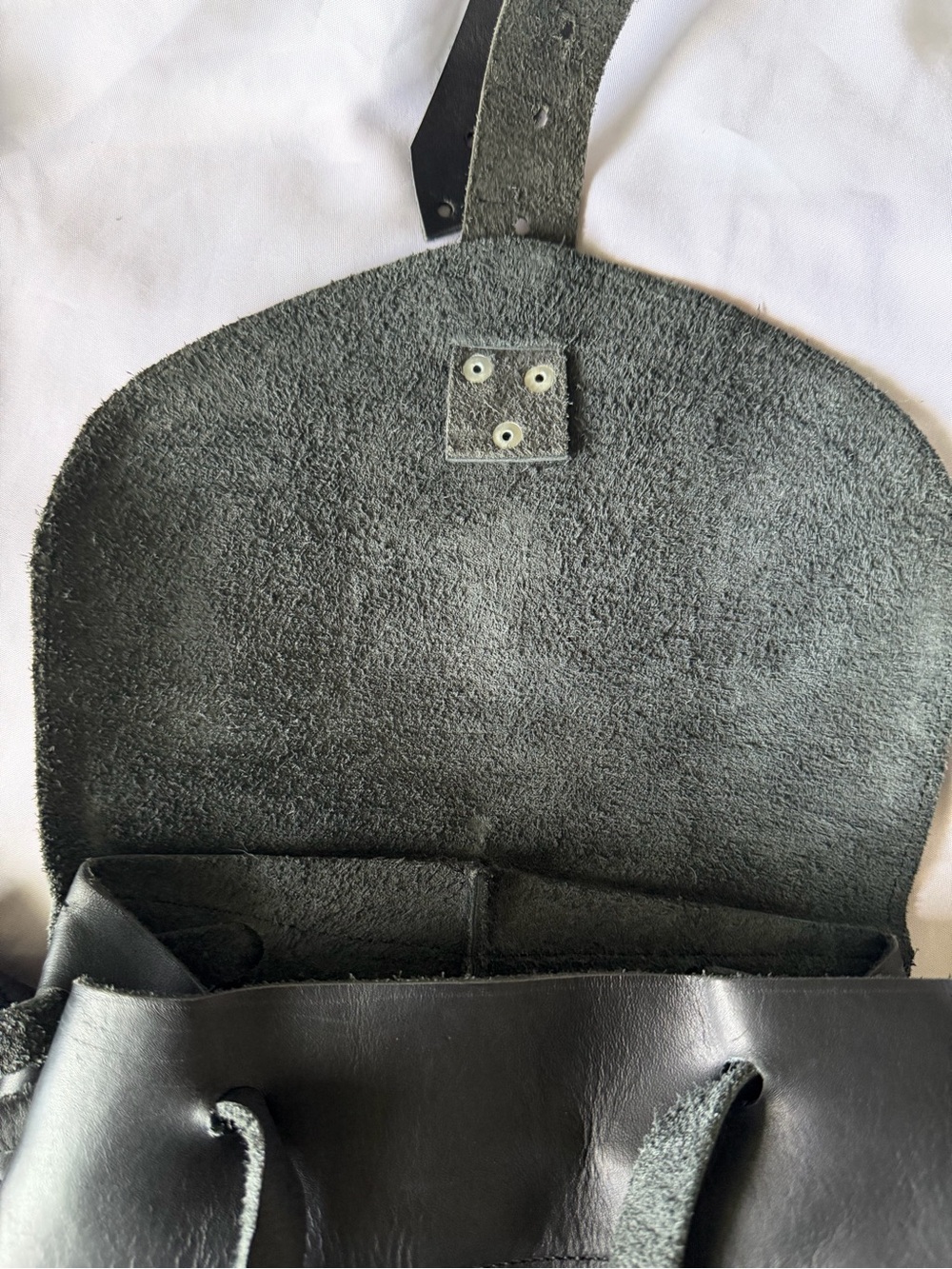 Black Leather Drawstring Backpack - Classic Utility Rucksack - Picture 4 of 9